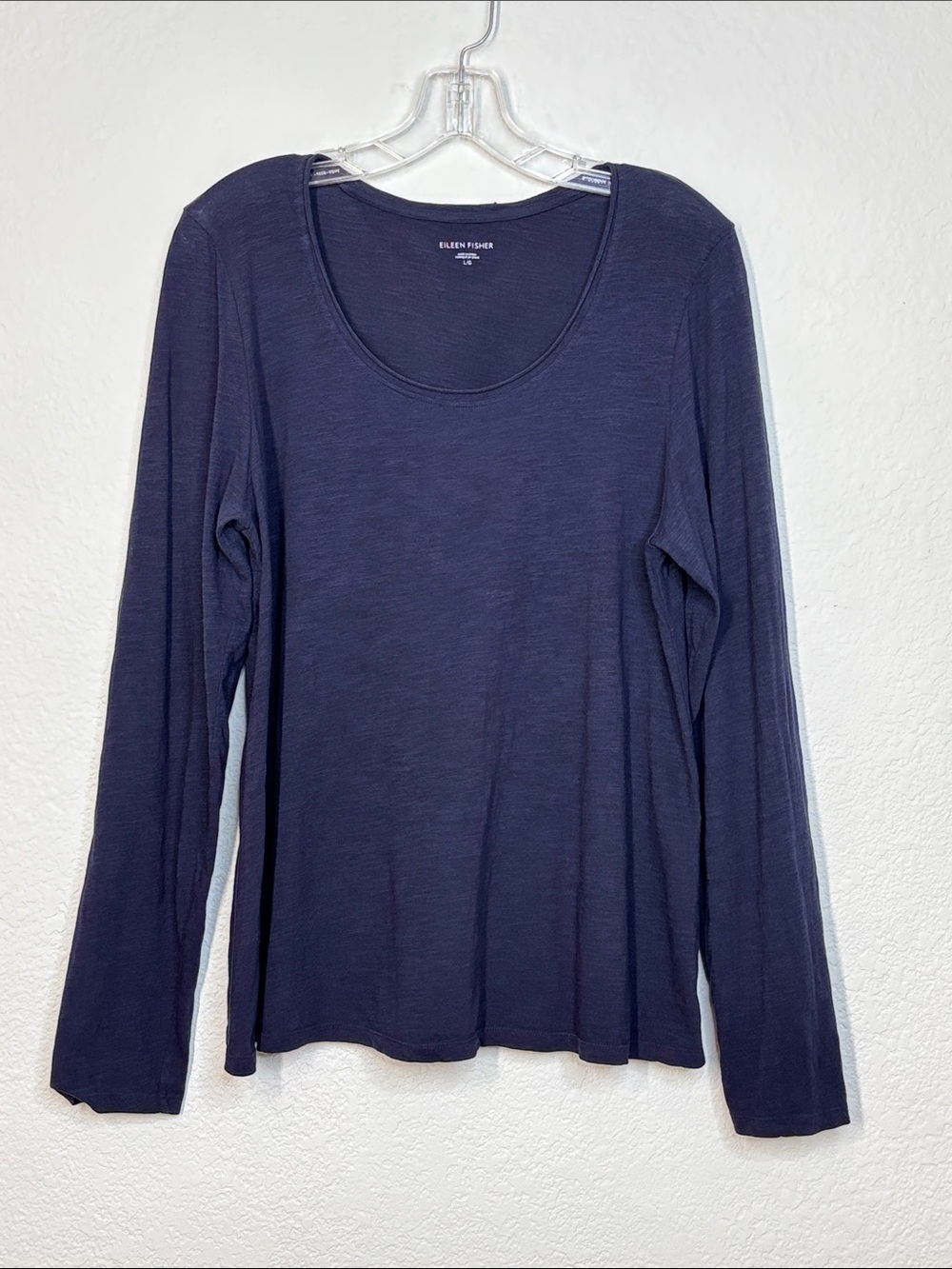 Eileen Fisher Cotton Scoop Neck Long-Sleeve Tee in Deep Slate Blue